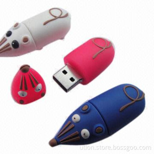 USB Flash Stick with Rubber Mouse Design, 1 to 64GB Memory Capacity, Supports USB 2.0 Interface